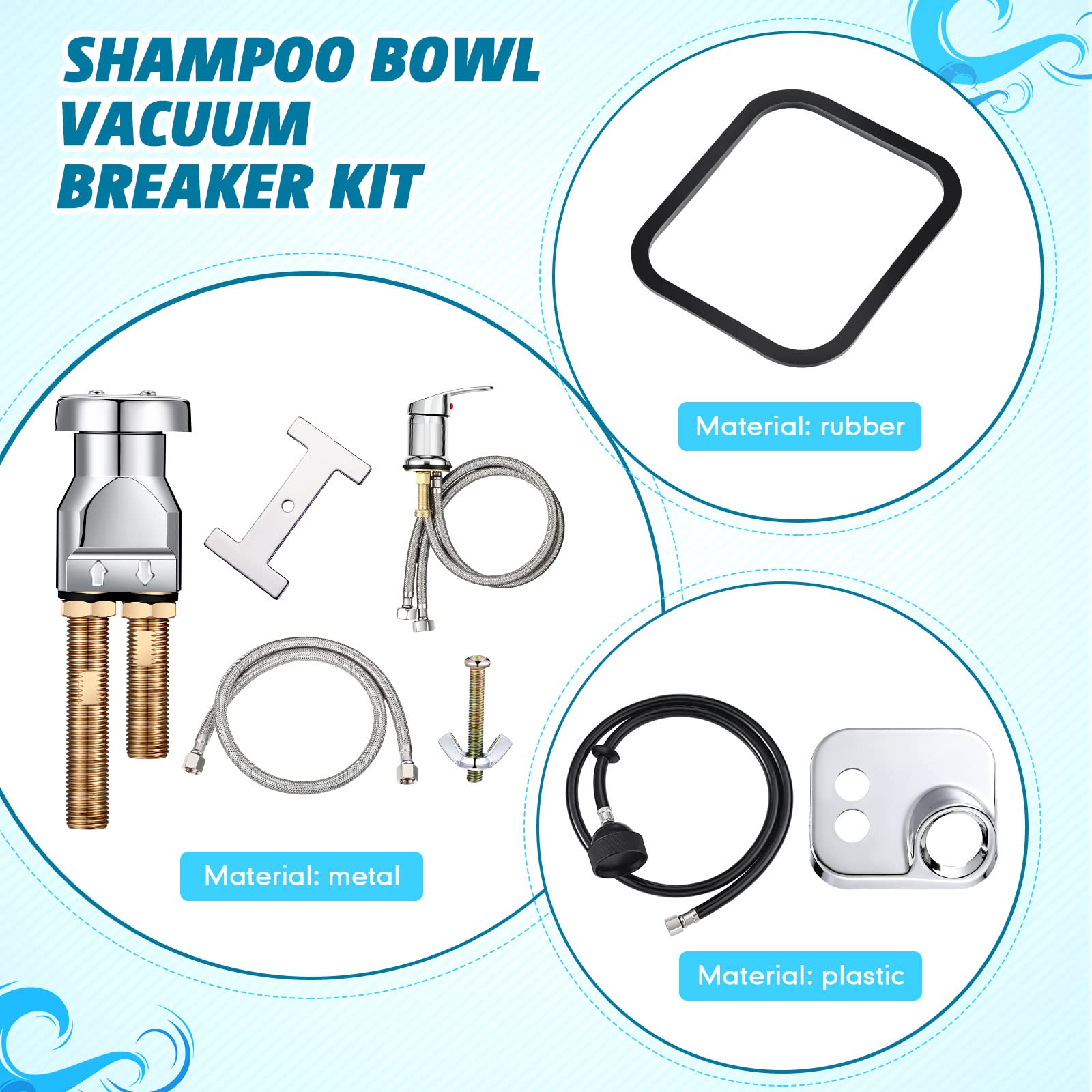 White Smoke Hortsun 8 Pcs Salon Shampoo Bowl Faucet Vacuum Breaker Kit Shampoo Bowl Breaker Vacuum Set Sink Parts Replacement for Home Salon Hair Washing Station, Sink Faucet Sprayer Hose Set