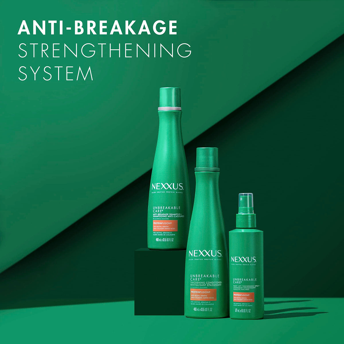 Dark Slate Gray Nexxus Unbreakable Care™ Shampoo, Conditioner, and Leave-In Spray 3 Pack