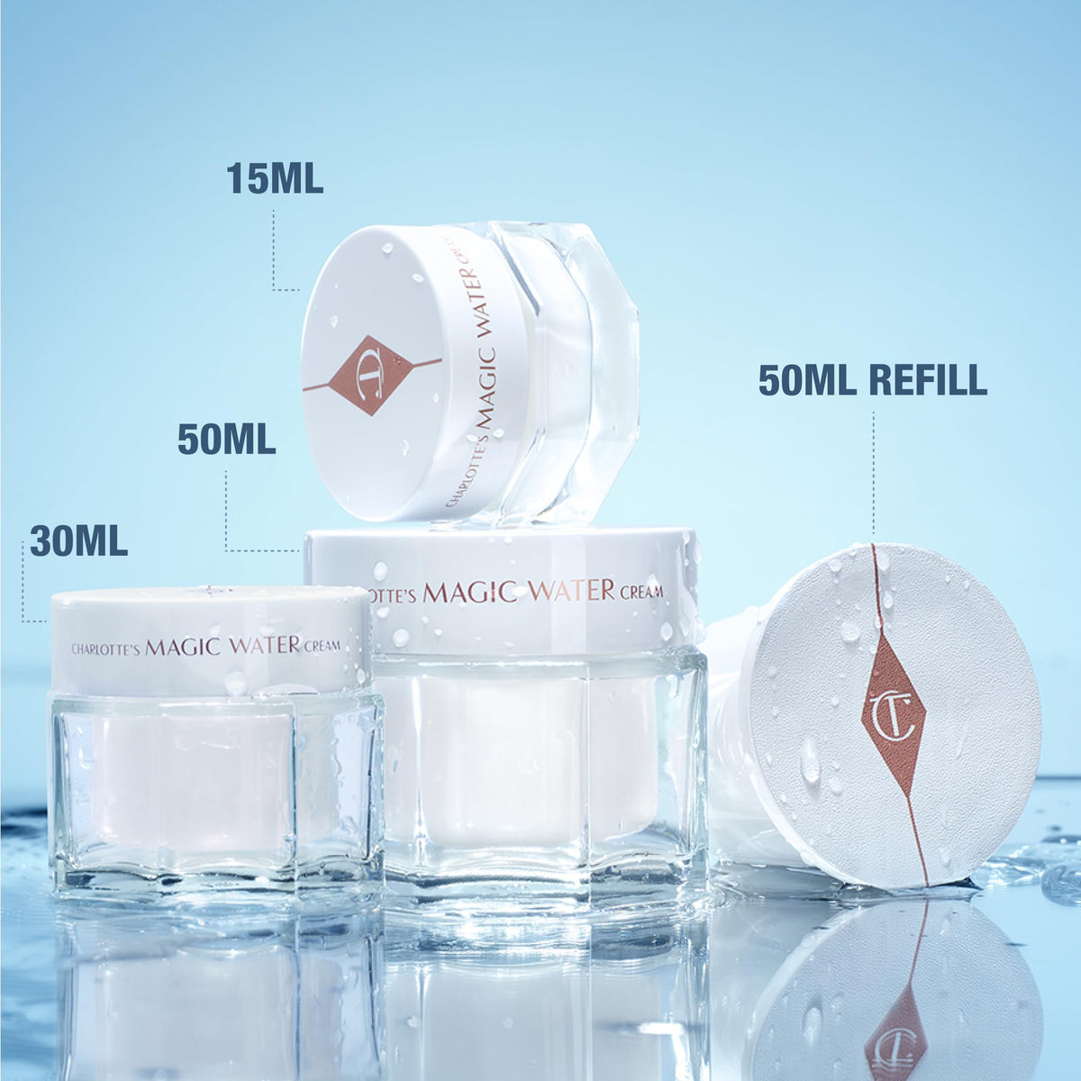 Pale Turquoise Charlotte Tilbury Magic Water Face Cream - Lightweight, Dewy Gel Moisturizer for Sensitive Skin - Infused with Niacinamide & Biopeptide Complex to Help Improve the Appearance of Fine Lines