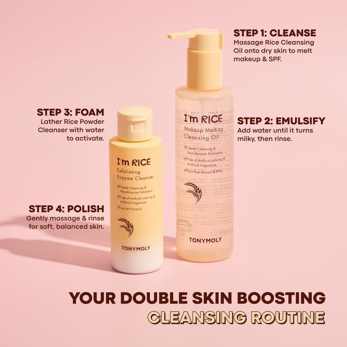 Pink TONYMOLY I’m Rice Makeup Melting Cleansing Oil and the I’m Rice Daily Foaming Cleanser Bundle