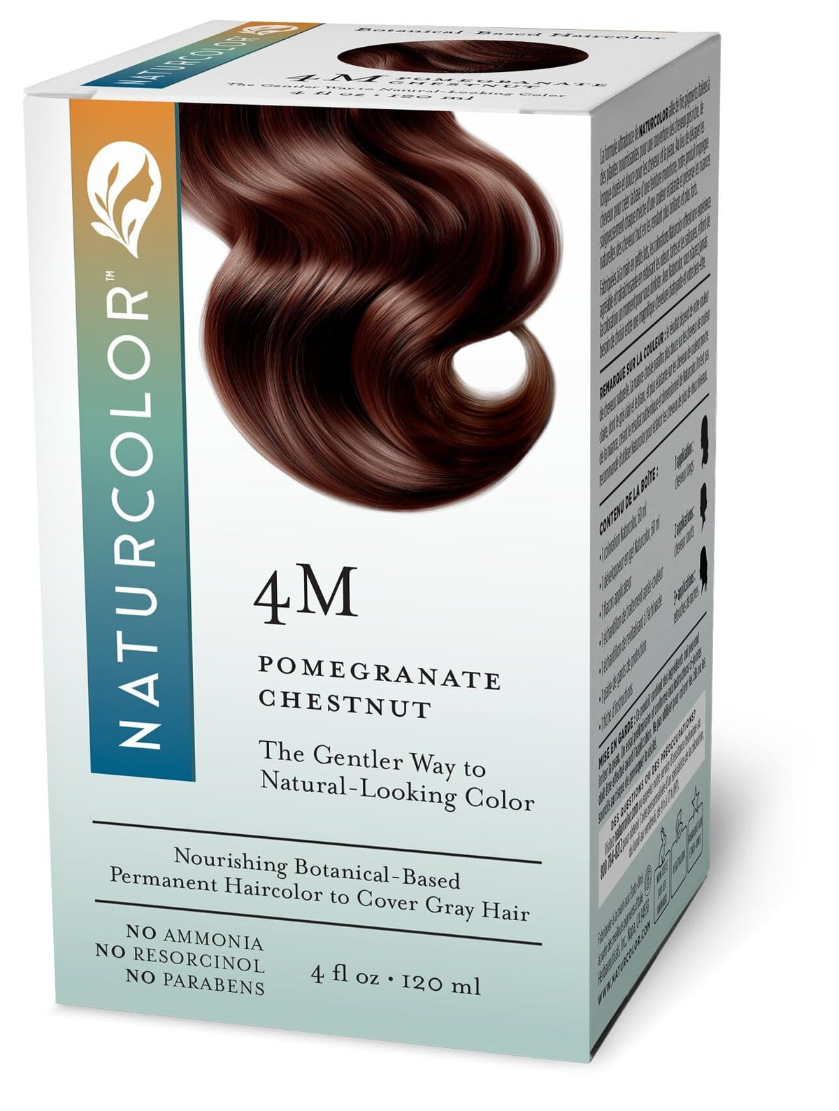 White Smoke Naturcolor 4M Pomegranate Chestnut Permanent Hair Color, Ammonia-Free, Natural-looking, Herbal-based Dark Mahogany Red-Brown Dye Kit, Up To 100% Gray Coverage, Vegan, Cruelty-free, Odor-free, 4 fl oz
