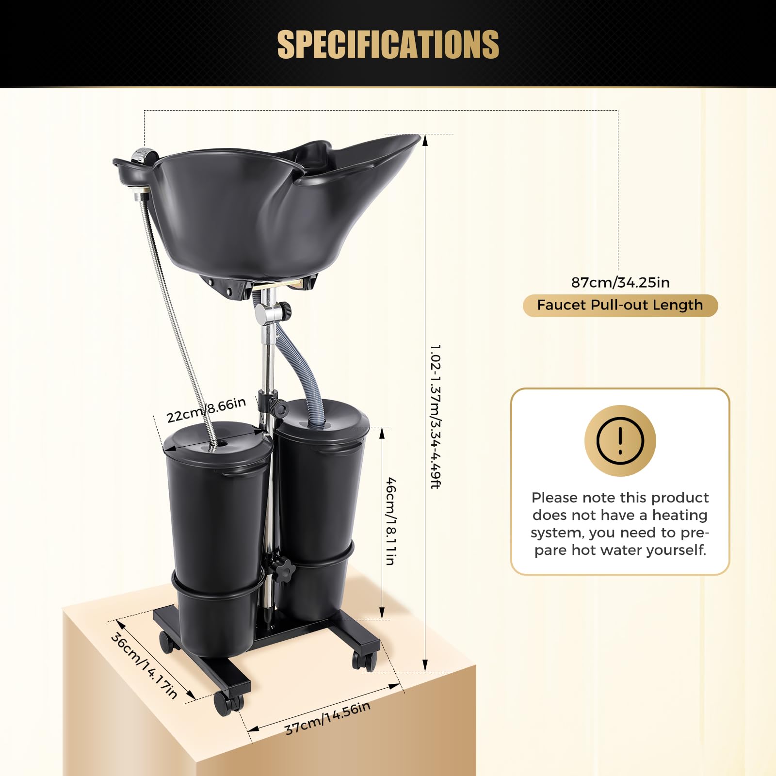 Seashell Portable Shampoo Bowl, 20L 270 Degree Rotation Hair Washing Station Backwash Shampoo Bowl Basin Hairdress Spa Salon Hair Washing Sink With 2 Buckets Height Adjustable For Home Salon Use, Black