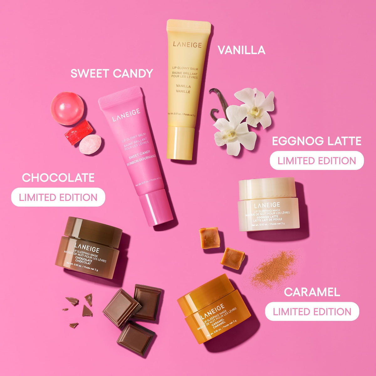 Hot Pink LANEIGE Midnight Minis: Limited-Edition Holiday Lip Care Gift Set for Day & Night Hydration
