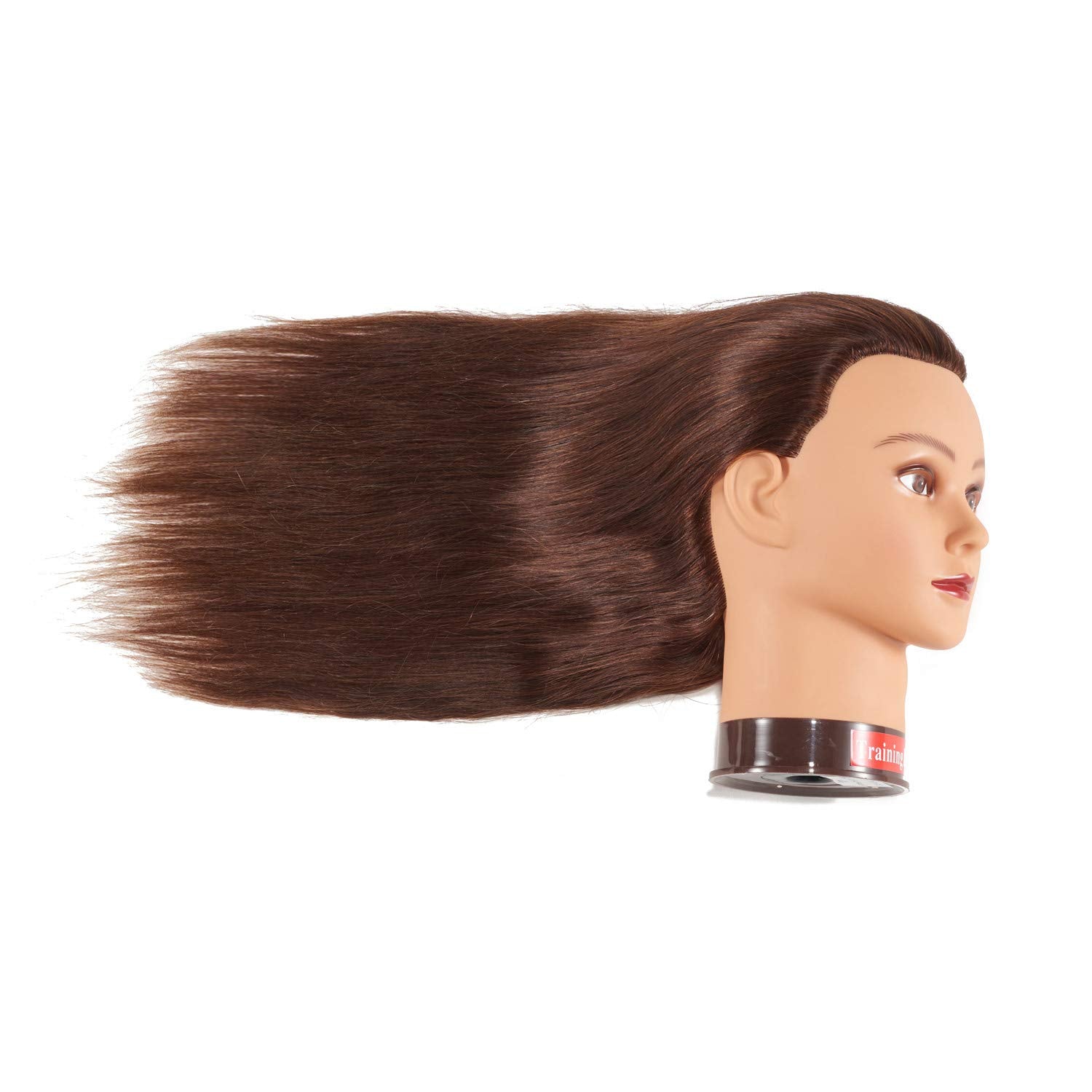 White Smoke Traininghead 20-22" Female 100% Human Hair Mannequin Head Hair Styling Training Head Cosmetology Manikin Head Doll Head for Hairdresser with Free Clamp (Brown)