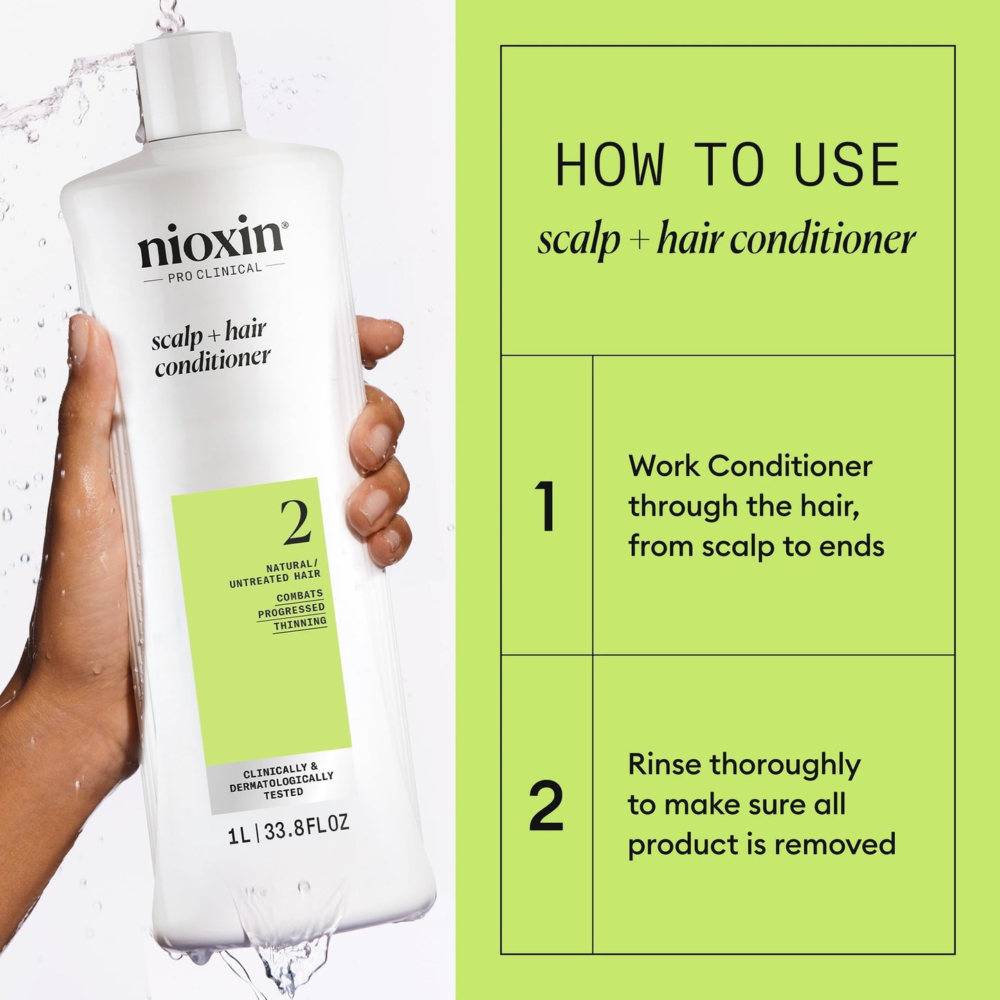 Light Goldenrod Nioxin System 2 Shampoo & Conditioner Prepack | For Natural or Untreated Hair with Progressed Thinning | With Niacinamide and Biotin | Pumps Included | 33.8 Fl oz.