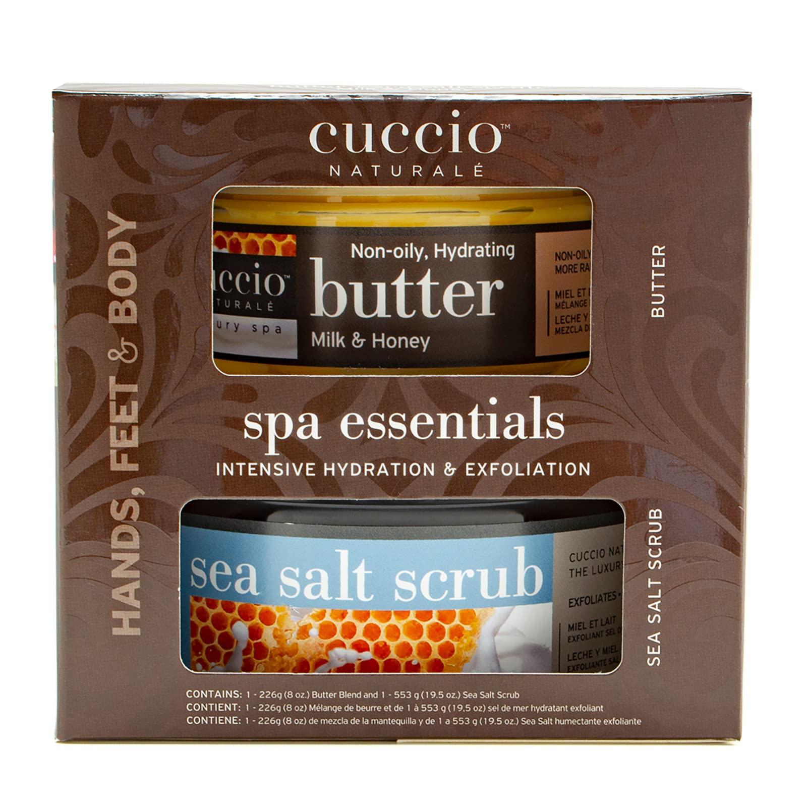 Dark Olive Green Cuccio Naturale Spa Essential Kit - Infused With Essential Oils That Dissolve Quickly - Leaves Skin Feeling Soft And Polished All Day - Healthy, Glowing Effect - Milk And Honey - 2 Pc