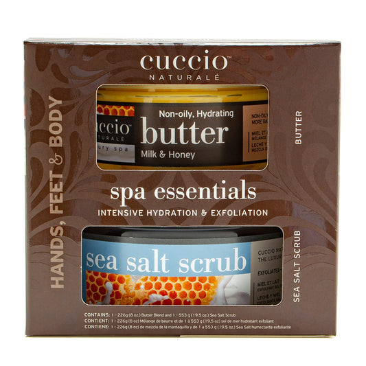 Dark Olive Green Cuccio Naturale Spa Essential Kit - Infused With Essential Oils That Dissolve Quickly - Leaves Skin Feeling Soft And Polished All Day - Healthy, Glowing Effect - Milk And Honey - 2 Pc