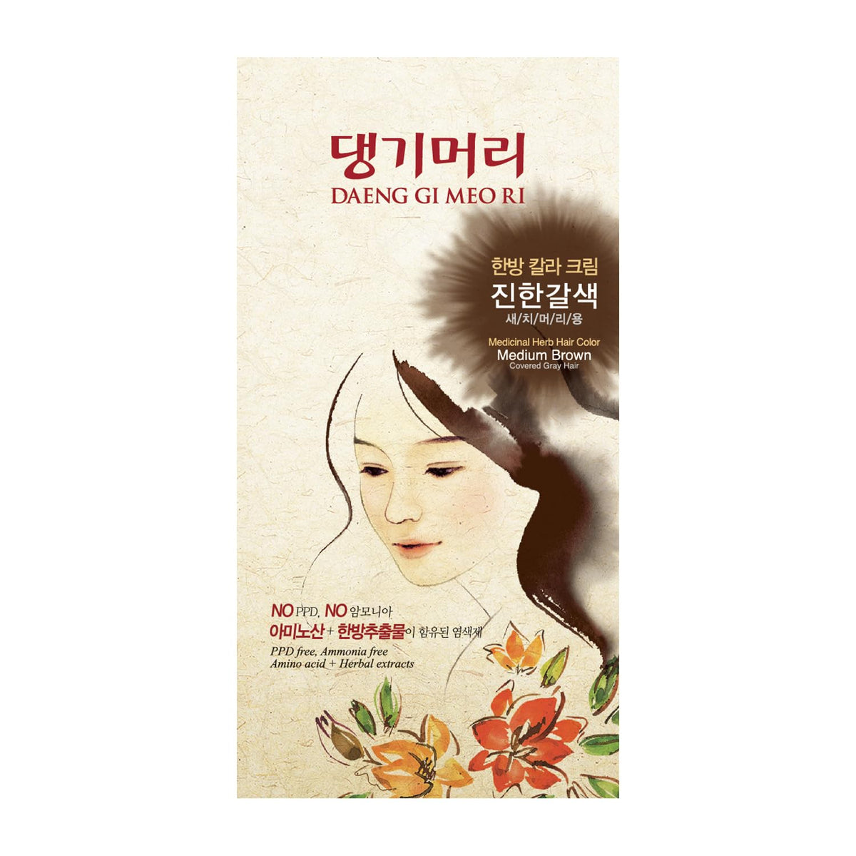 Seashell Daeng Gi Meo Ri Korean Herbal Hair Dye Color Cream, Medium Brown, 5 Oz