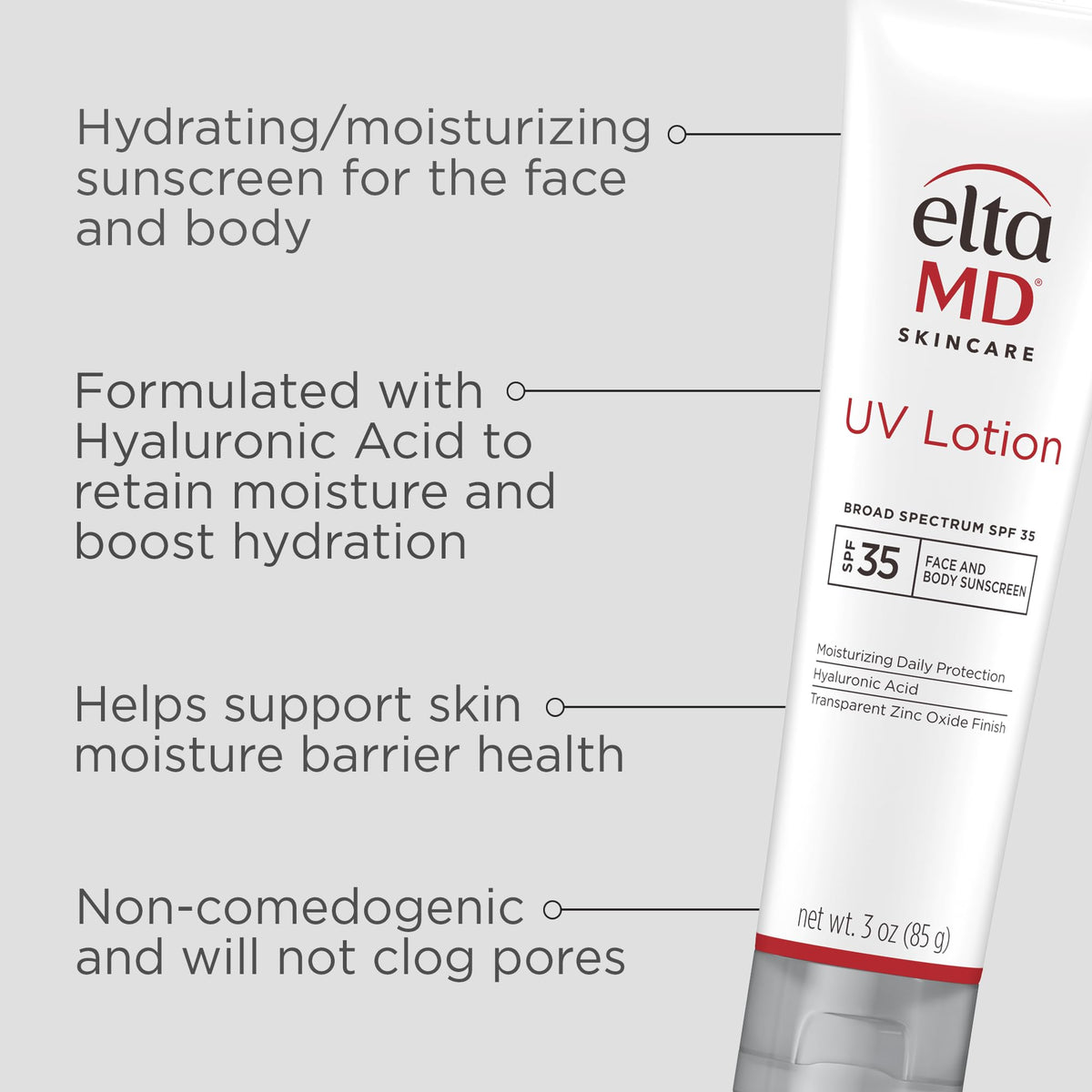 Light Gray EltaMD UV Lotion, Moisturizing Sunscreen for Face and Body, SPF 35