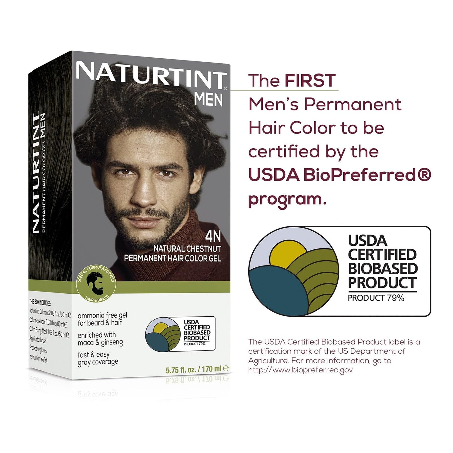 White Smoke Naturtint Mens Permanent Hair Color for Hair Beard and Mustache (4N Men's Natural Chestnut)