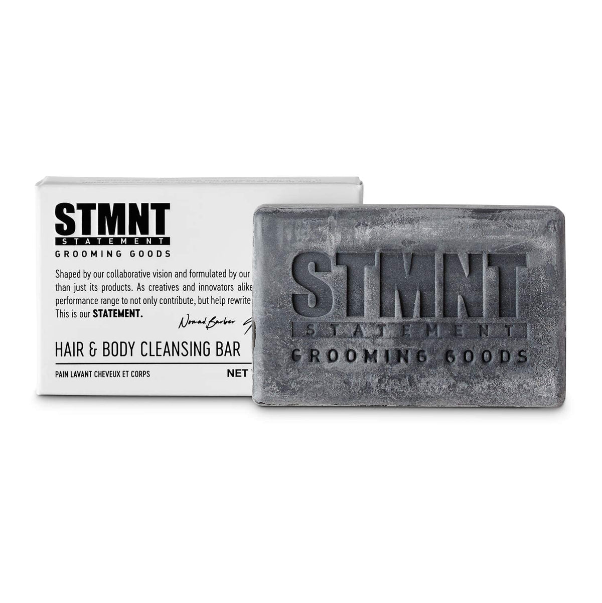 Lavender STMNT Grooming Goods Hair & Body Cleansing Bar, 4.4 oz | SLS/SLES Sulfates Free | Moisturizing Formula w/Activated Charcoal | Travel Friendly