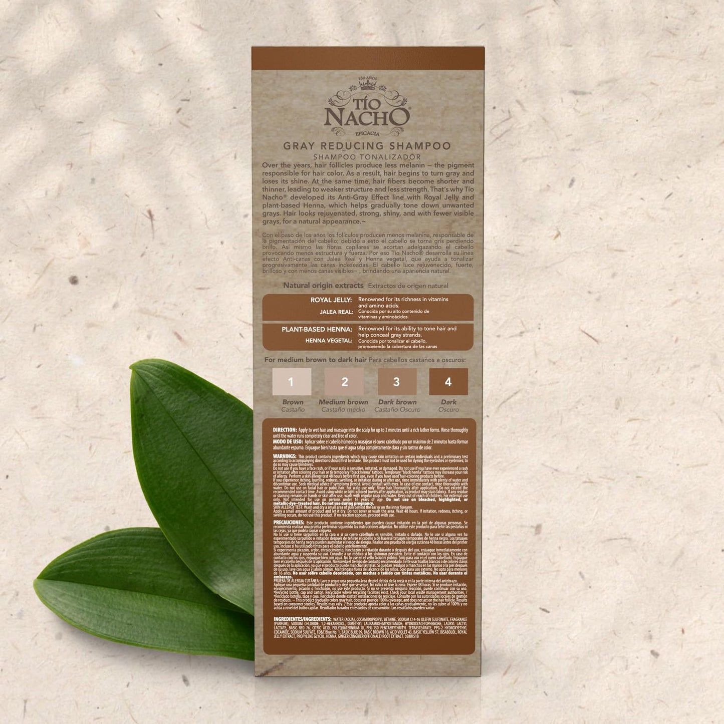 Light Gray Tio Nacho Anti-Gray Effect Shampoo with Henna and Royal Jelly, Gray Coverage Shampoo and Hair Dye for Women and Men, Natural Henna Hair Color Shampoo for Gray Blending, Daily Use, 14 fl oz