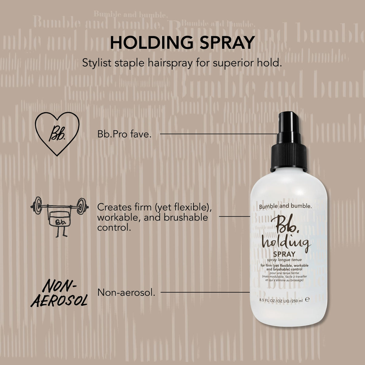 Dark Gray Bumble and bumble. Non-Aerosol Holding Hair Spray | For Firm Control | For All Curly, Wavy, Straight Hair Types, 8.5 Fl Oz