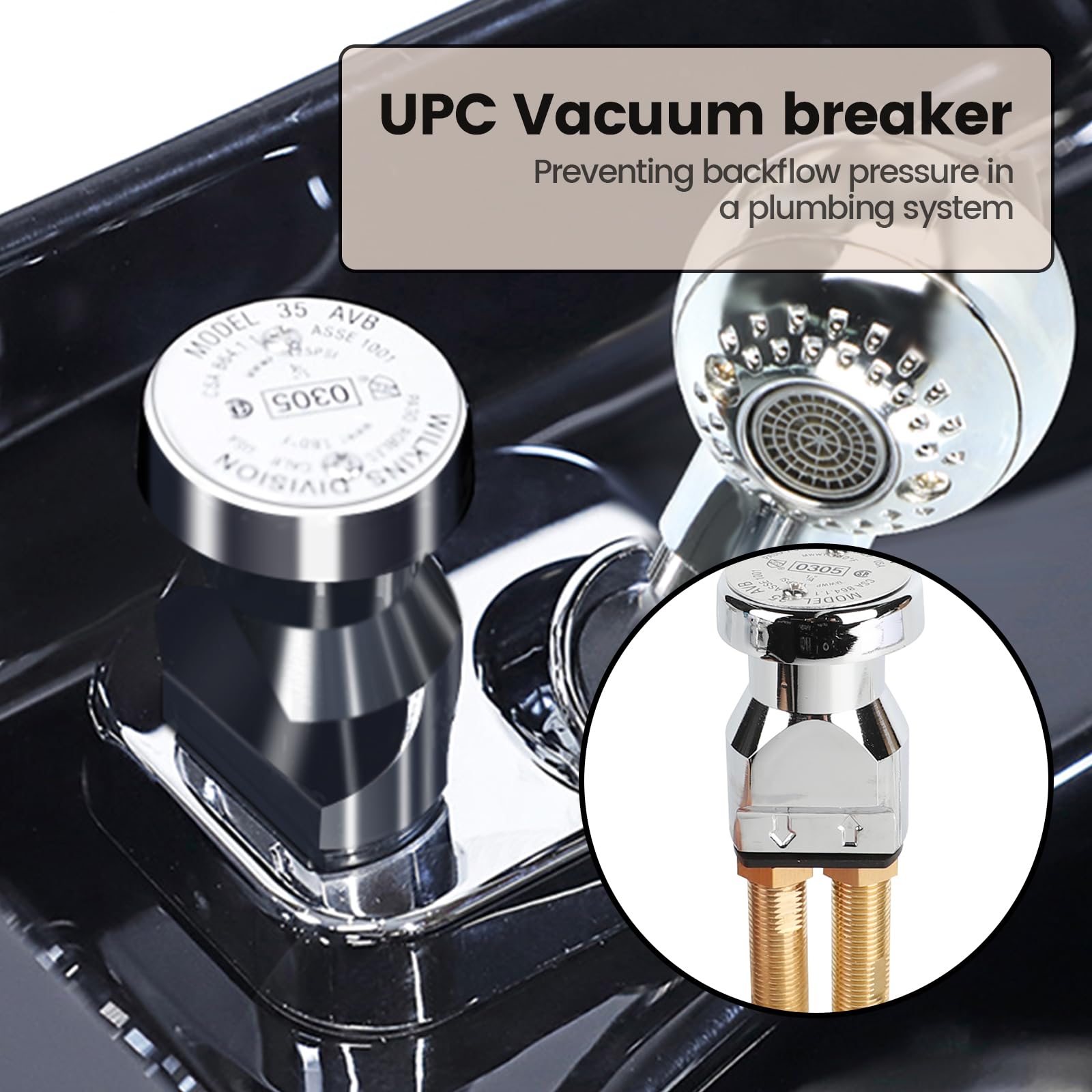 White Smoke Toriexon Salon Shampoo Bowl Faucet Vacuum Breaker Kit, Faucets for Shampoo Bowls with Hose and Sprayer Replacement Part, Hair Salon Faucet Sprayer Hose Set