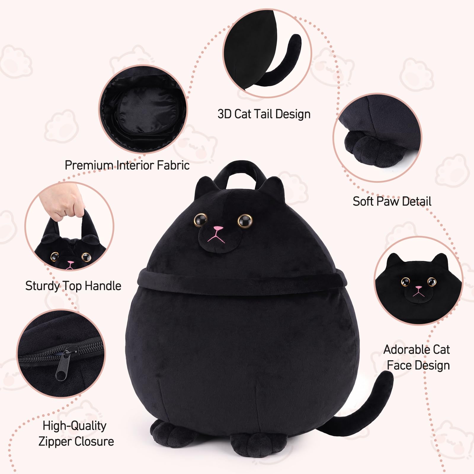 White Smoke Cantustime Funny Cat Makeup Bag - Large Capacity Cute Travel Toiletry Cosmetic Bag Pouch Organizer - Mothers Day Easter Birthday Christmas Unique Gifts for Women Teen Girls Cat Lovers-Black