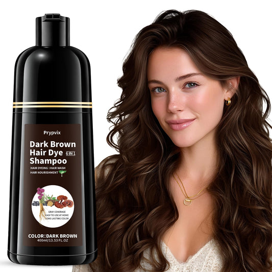 White Smoke Prypvix Dark Brown Hair Dye Shampoo for 100% Gray Coverage, Natural Herbal 3 IN 1 Formula Hair Color Shampoo, Semi-Permanent Color for Women & Men, Nourishes with Botanicals, Ammonia & Paraben Free