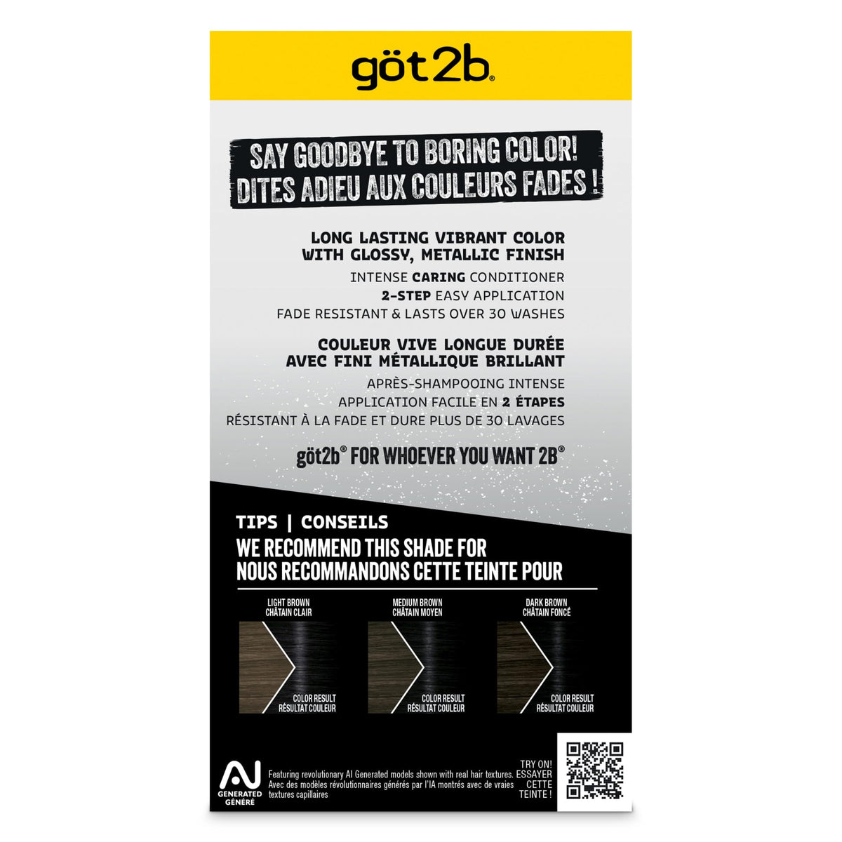 Black got2b Metallics Permanent Hair Color, Midnight Black, 7.05 Oz, 1 Kit