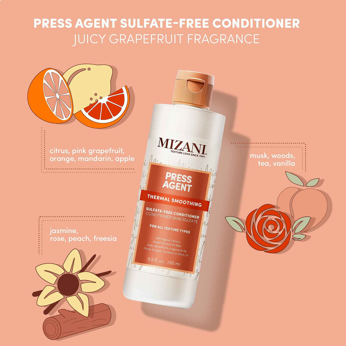 Light Salmon Mizani Press Agent Conditioner – For Dry & Frizzy Hair, 33.8 fl oz