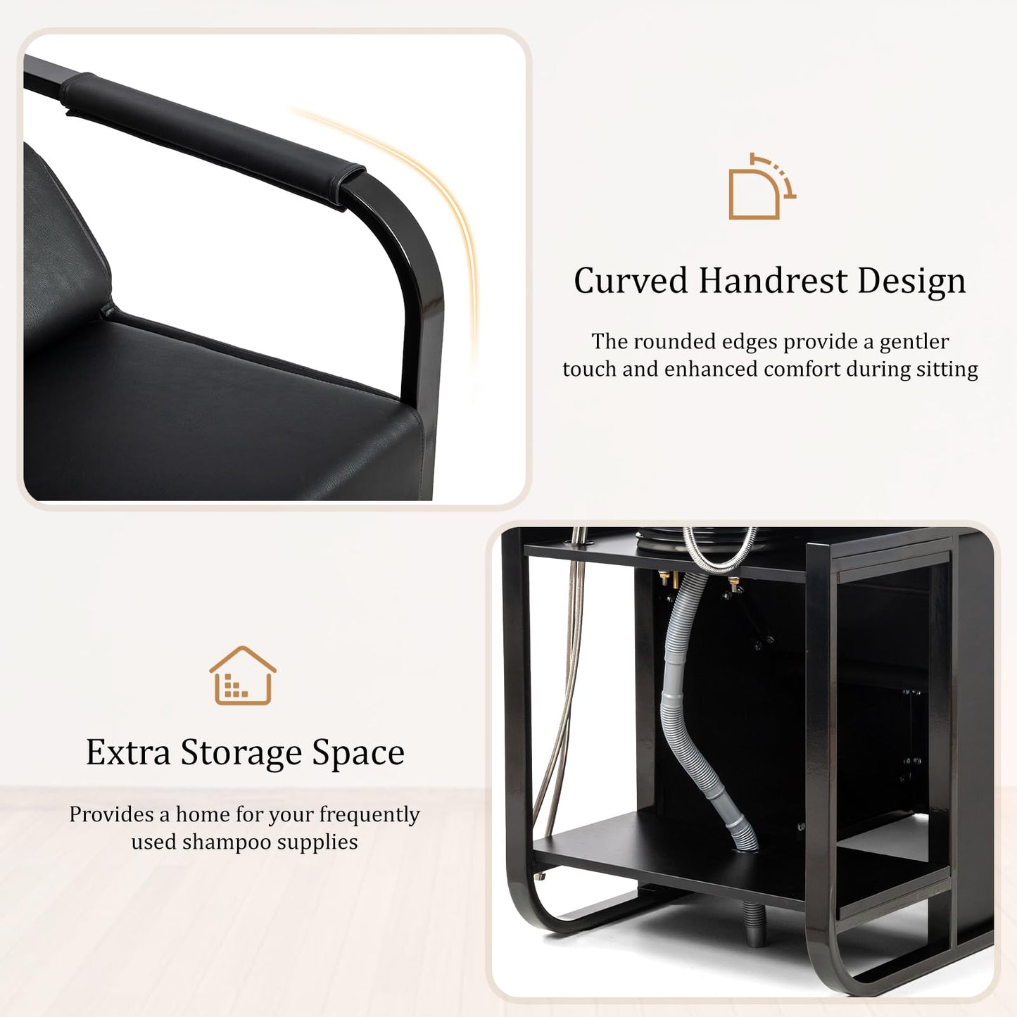 White Smoke OmySalon Salon Shampoo Chair with Tilting Hair Washing Bowl & Storage Shelf, Backwash Shampoo Unit for Beauty Spa Barbershop