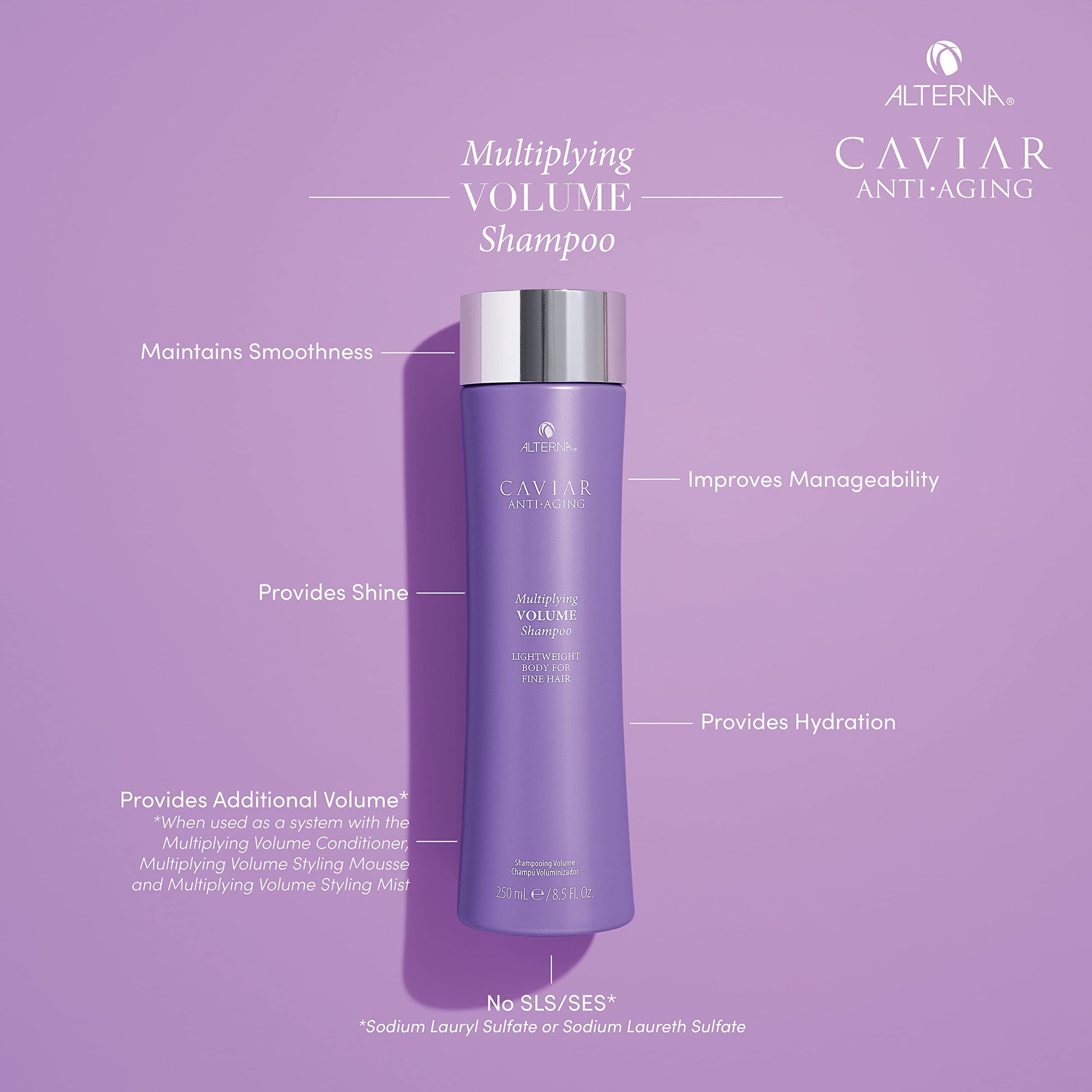 Dark Gray Alterna Caviar Anti-Aging Multiplying Volume Shampoo, Conditioner, Styling Mist Regimen Starter Set | For Fine, Thin Hair | Create Instant Volume and Thickness | Sulfate Free