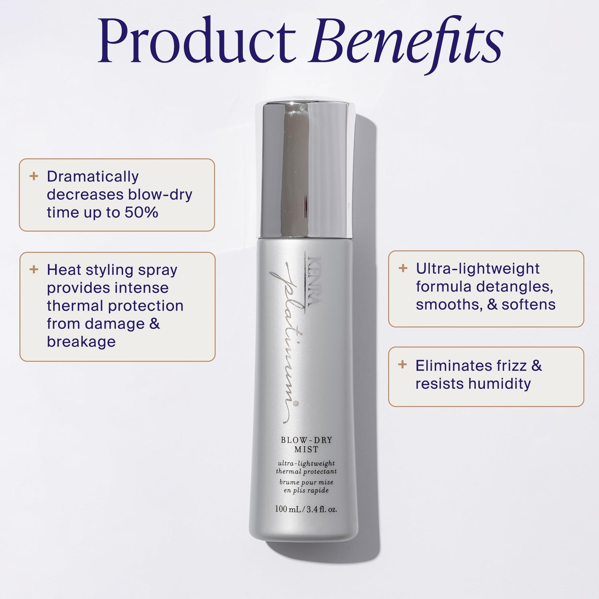 Lavender Kenra Platinum Blow-Dry Mist | Ultra-Lightweight Thermal Protectant | Detangles, Smooths, & Softens | Eliminates Frizz & Resists Humidity | Fine To Medium Hair | 3.4 fl. oz