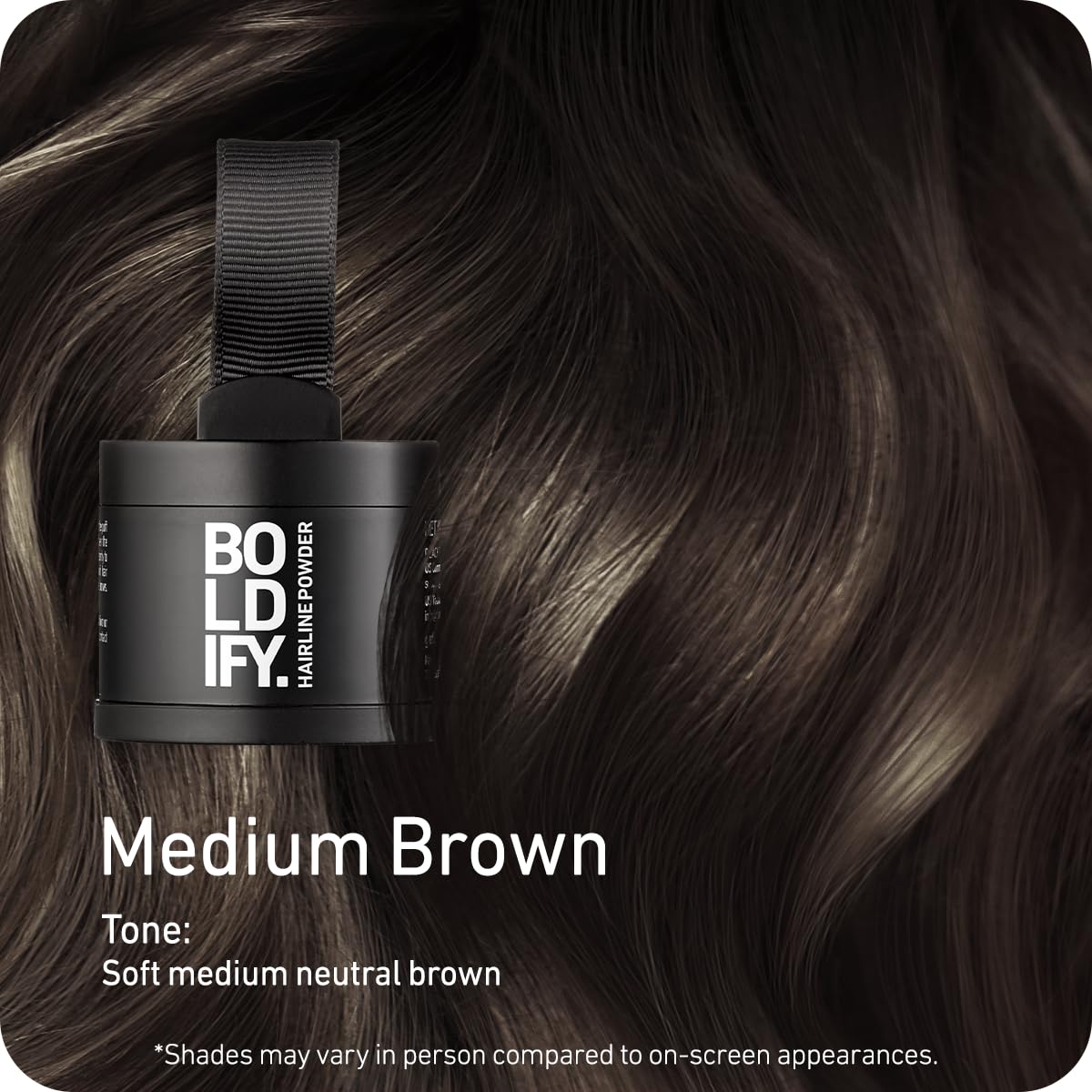 Black BOLDIFY Hairline Powder - Water-Resistant Root Touch Up Hair Color for Gray Coverage - 24-Hour Stain-Proof, Mess-Free Hair Powder for Thinning Hair - Medium Brown