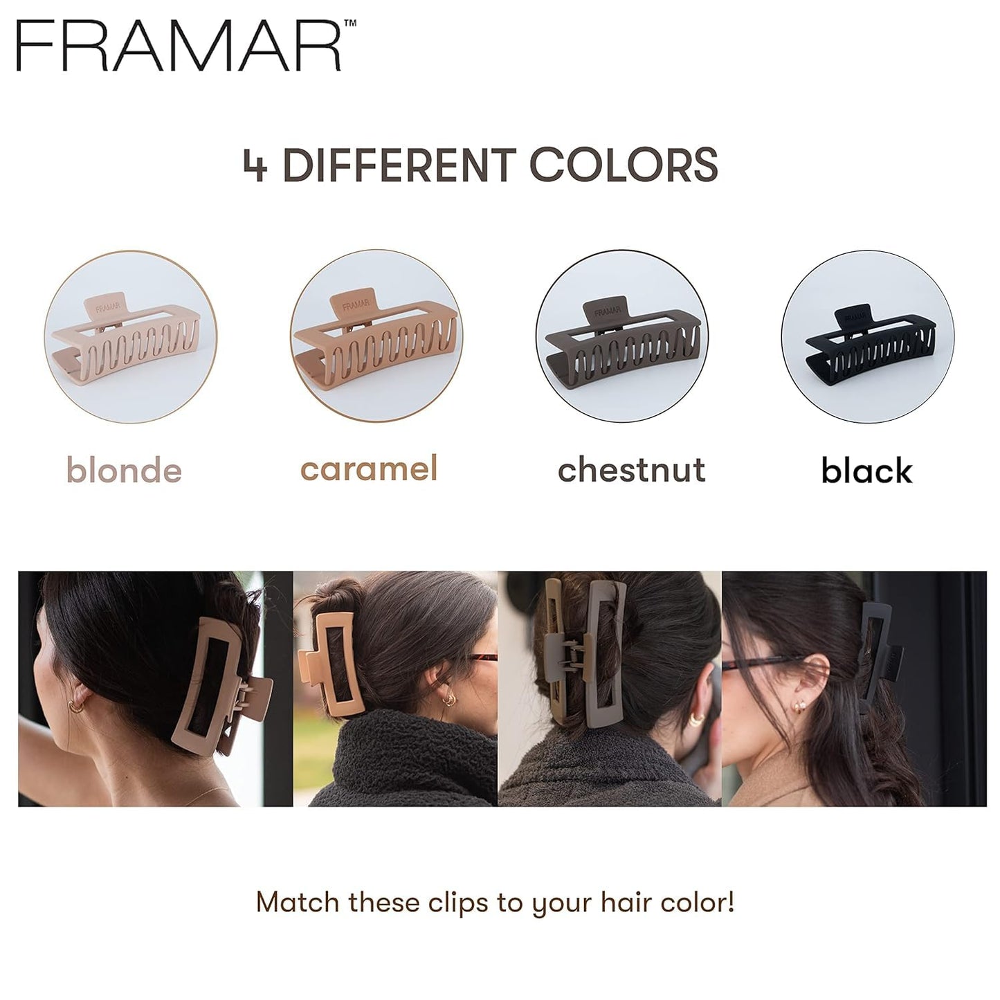 White Smoke FRAMAR Extra Large Claw Clips For Thick Hair – Hair Claws Pack, Large Hair Clips For Thick Hair, Claw Clip Pack, Hairclips, Hairclips. For Women, Ganchos Para El Cabello – Non Slip Matte Finish