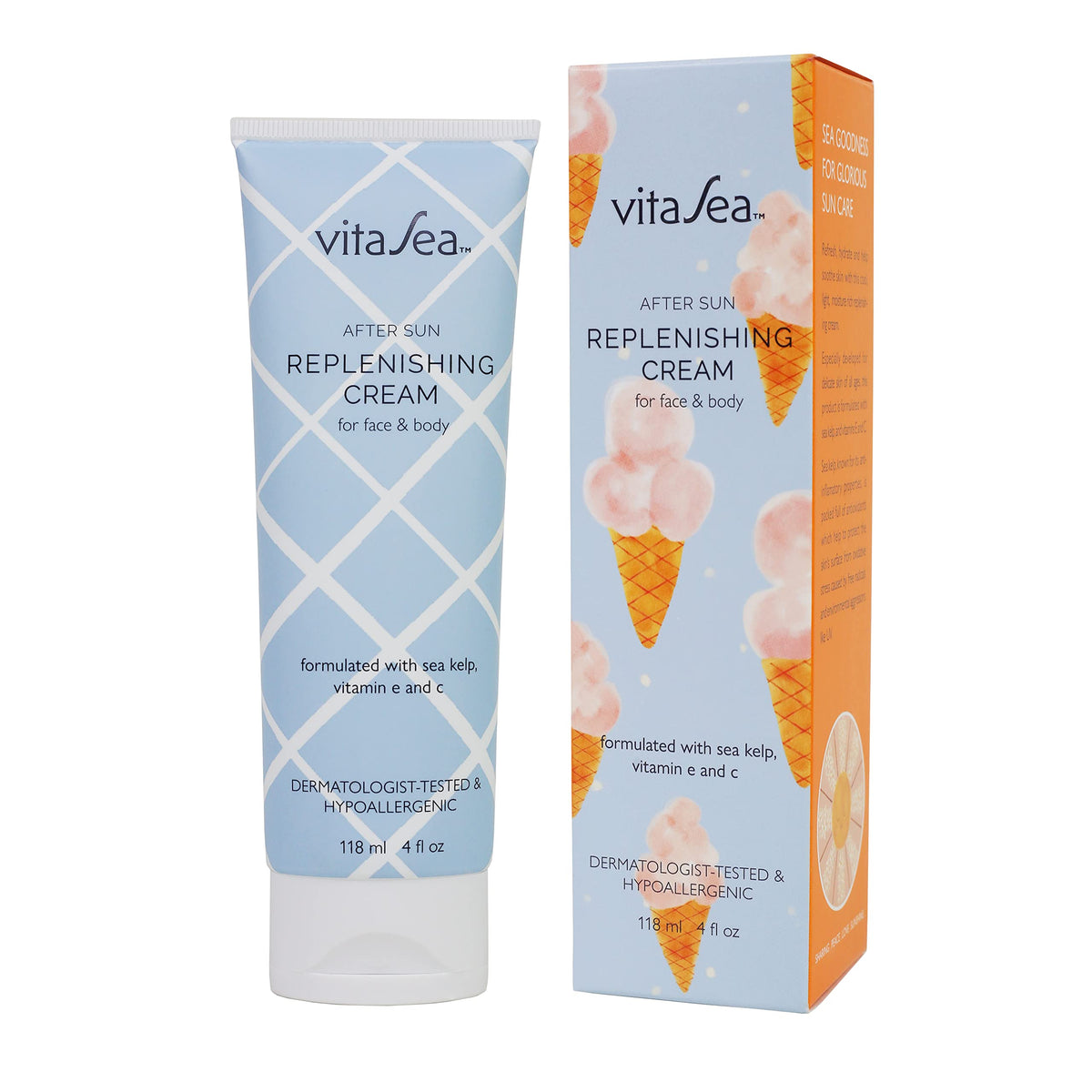 White Smoke Noodle & Boo VitaSea After Sun Replenishing Cream for Face and Body, Refresh, Hydrate & Soothe Heat Exposed Skin, Fast-Absorbing Vegan After Sun Care, Formulated with Sea Kelp, Vitamin E & C, 4 Fl Oz