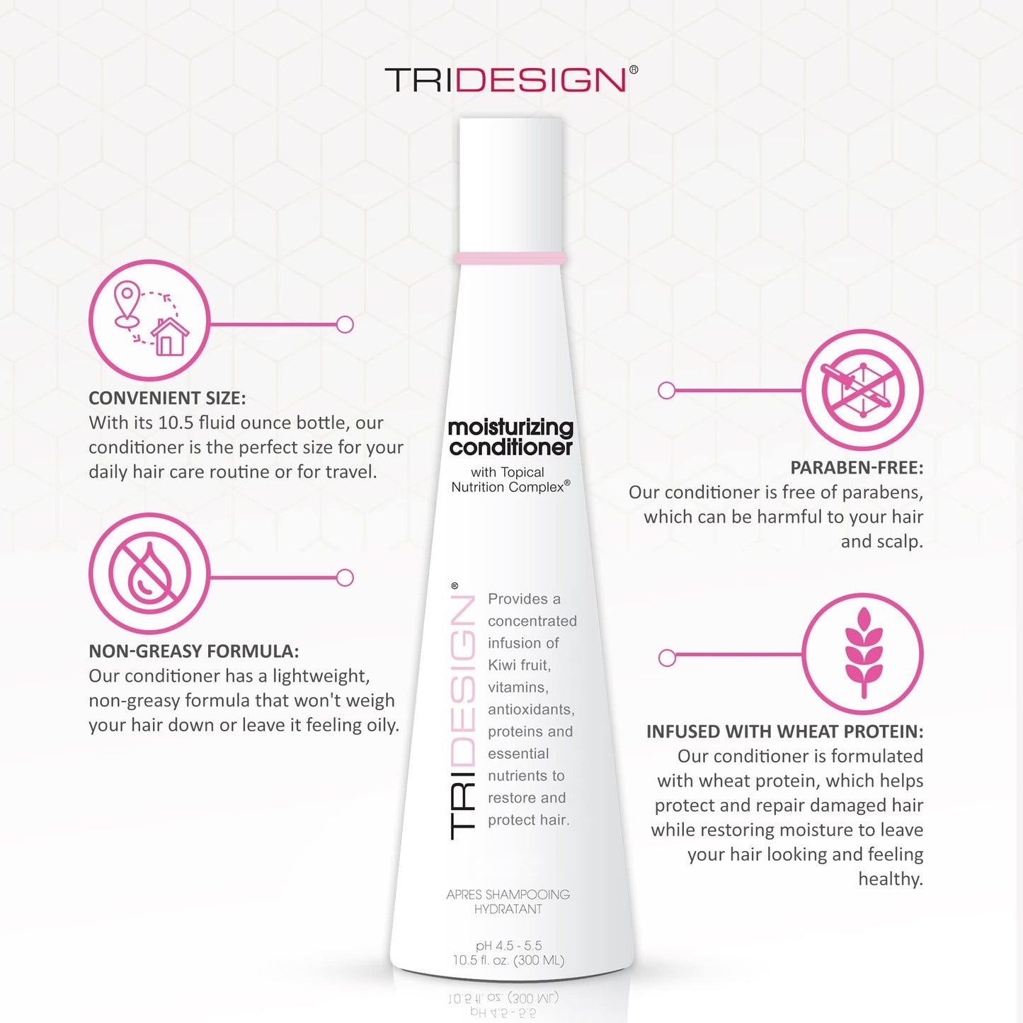 White Smoke TRIDESIGN TRI Moisturizing Conditioner - Hydrating Dry & Damaged Hair, Infused Wheat Protein to Protect, Repair & Restores Moisture to Curly, Straight, Wavy Treated Hair - 10.5 Fluid Ounce