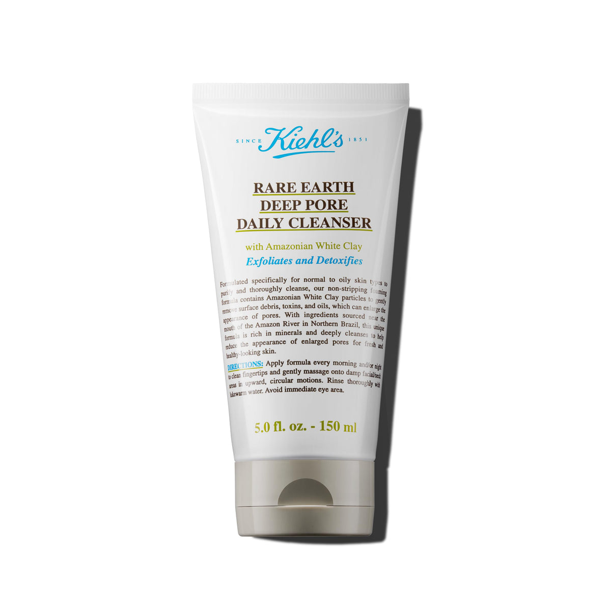 White Smoke Kiehl's Rare Earth Deep Pore Daily Cleanser, Gentle Exfoliating Face Wash for Oily Skin, Detoxifies & Exfoliates Skin, Minimizes Pores, with Amazonian White Clay, Fragrance-free - 5 fl oz