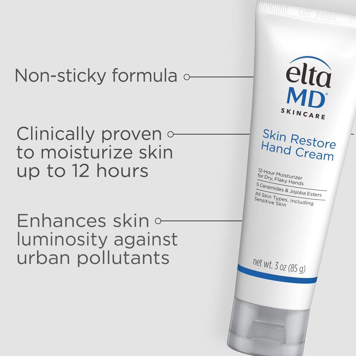 Lavender EltaMD So Silky Hand Crème, Moisturizing Daily Hand Lotion with Ceramides, Sclareolide and Vitamin E for Dry Hands and Skin, Fragrance-Free Cream, 3 oz.