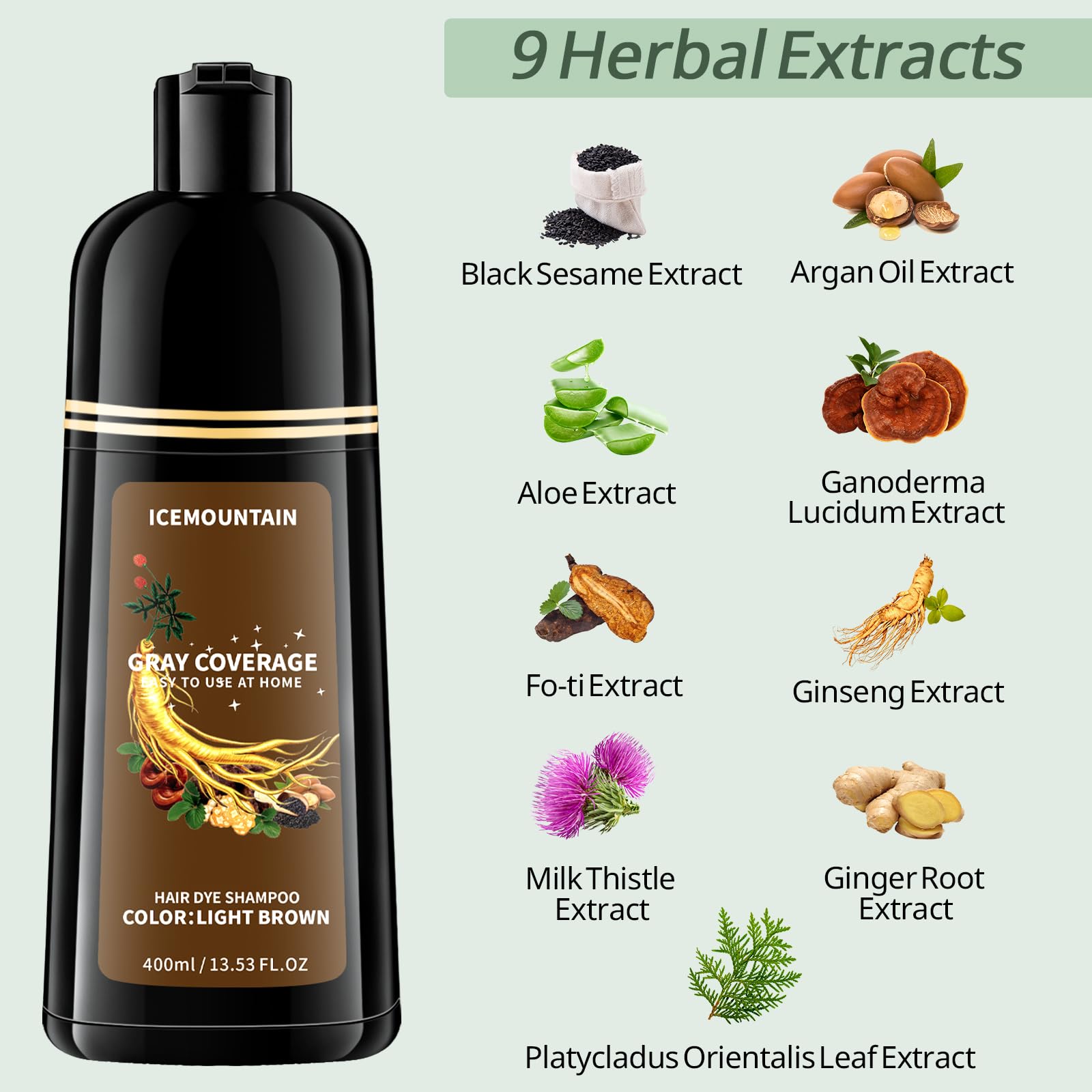 Lavender Light Brown Hair Dye Shampoo 3 in 1, Instant 100% Gray Hair Coverage Hair Color Shampoo for Women Men with 9 Natural Herbal Ingredients