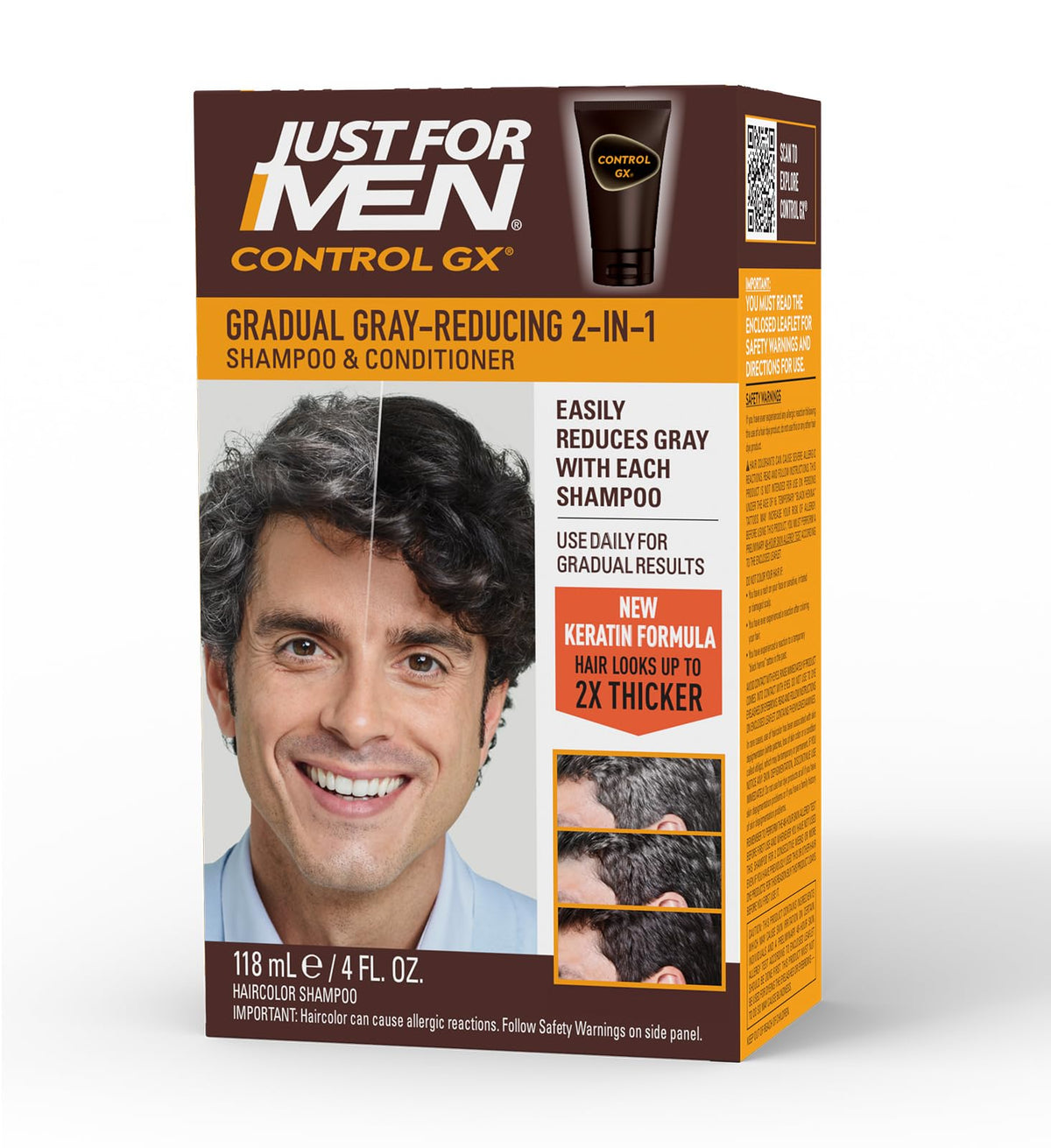 White Smoke Just for Men Control GX Grey Reducing 2-in-1 Shampoo and Conditioner, Gradual Hair Color for Stronger and Healthier Hair