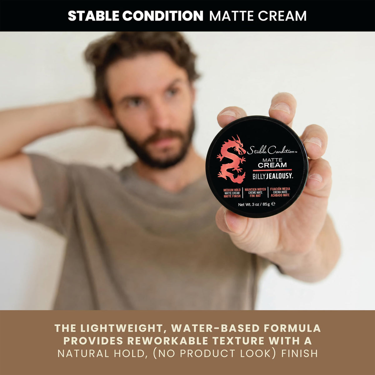 Lavender Billy Jealousy Stable Condition Matte Cream for Men with Natural Hold and Matte Finish, Reworkable, Lightweight, Water Based Hair Styling Product, Vanilla & White Musk Scent, 3 Oz.