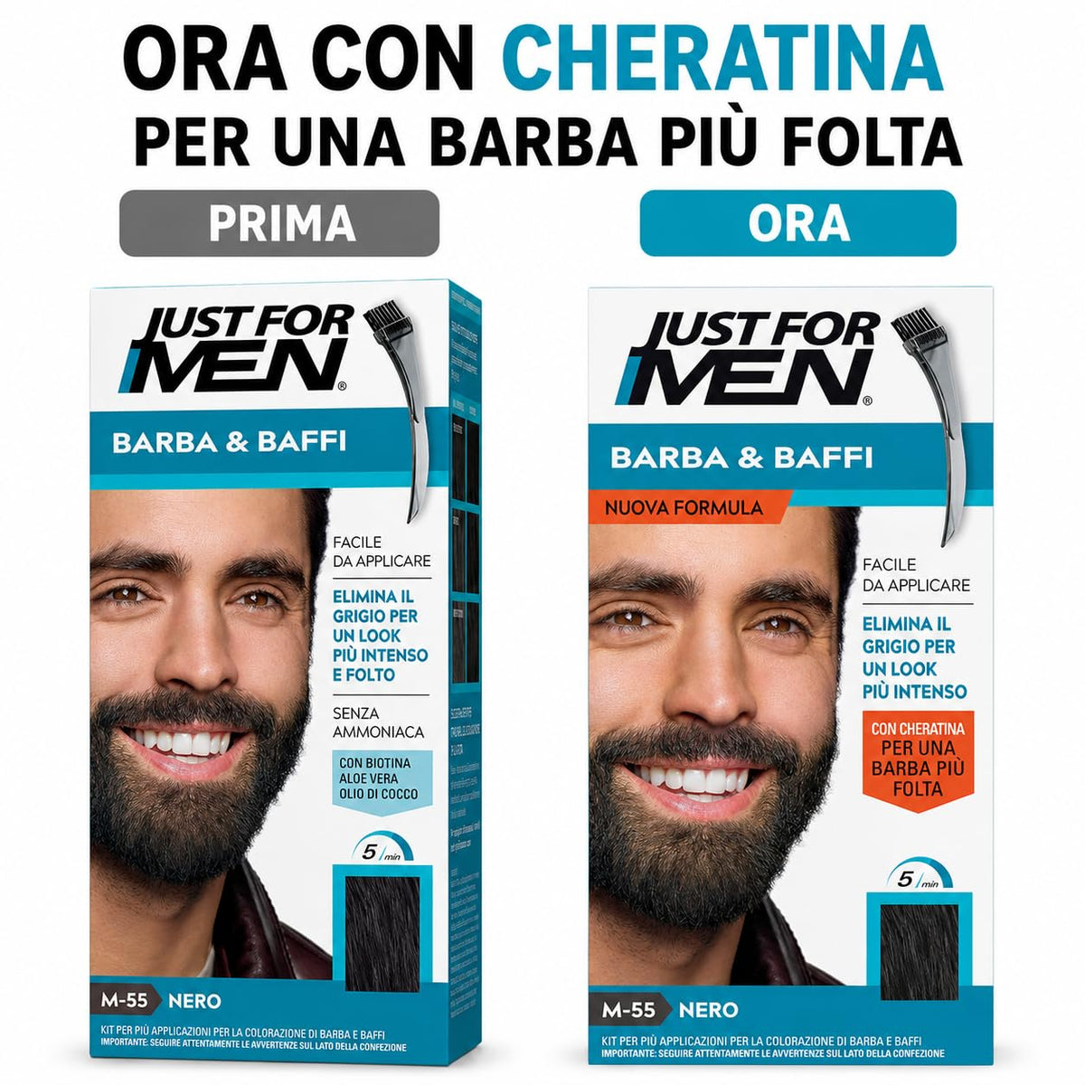 White Smoke JUST FOR MEN Color Gel Mustache & Beard M-55 Real Black 1 Each