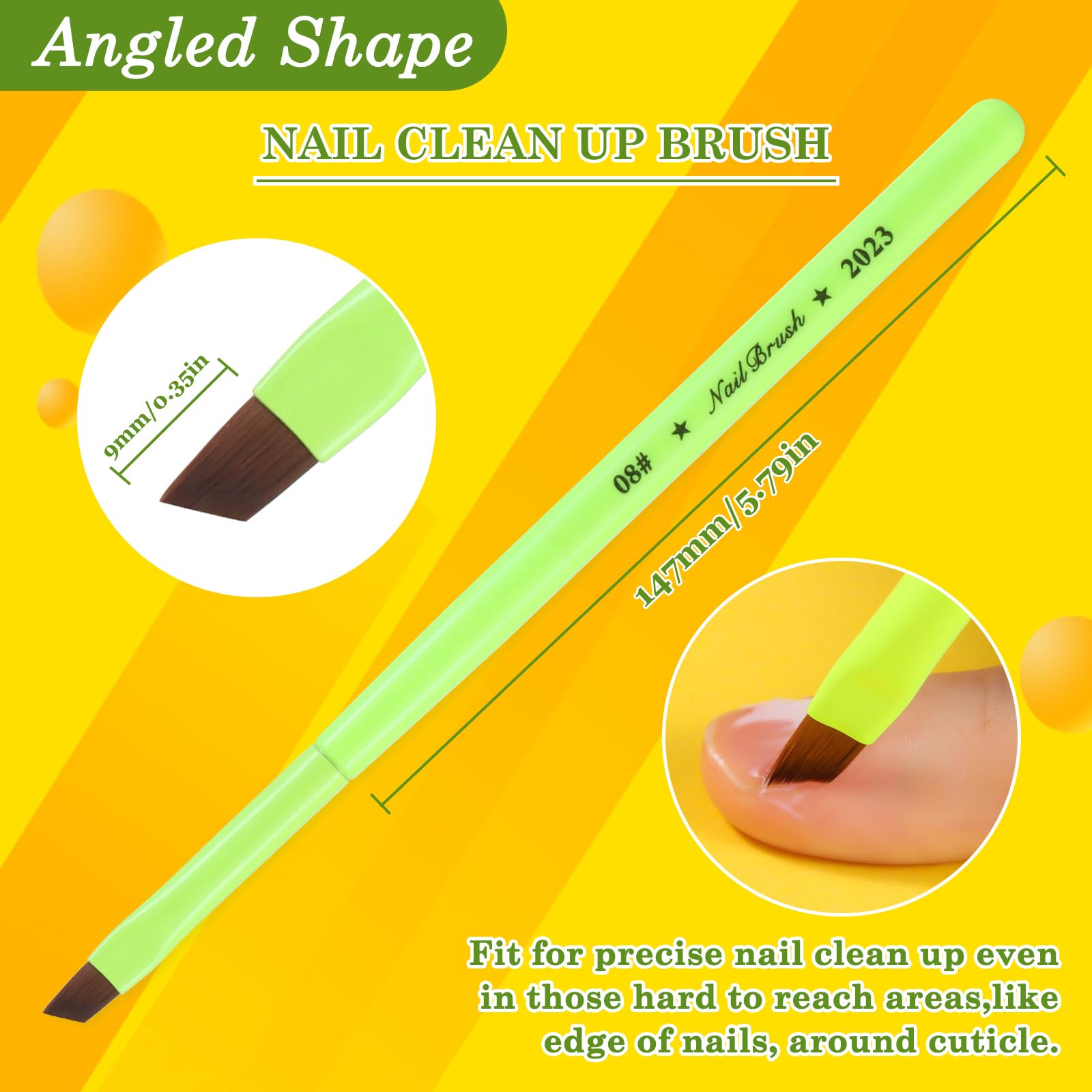 Gold INENK 3PCS Nail Clean Up Brushes for OPI Nail Polish Remover, Brushes for Cleaning Polish Mistakes on the Cuticles, Acetone Resistant Nail Brush for Nail Art and Designs（Fluorescent Green ）
