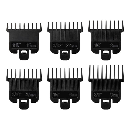 White Smoke 6Pcs Hair Clipper Guards Compatible with Baybliss FX787 and Andis T Outliner G, GO, GTO, ORL, LS2, LS3, PLS, PMT-1, RT-1, SLII, Trimmer Guards Replacement - 1/16" to 3/8", Black Color