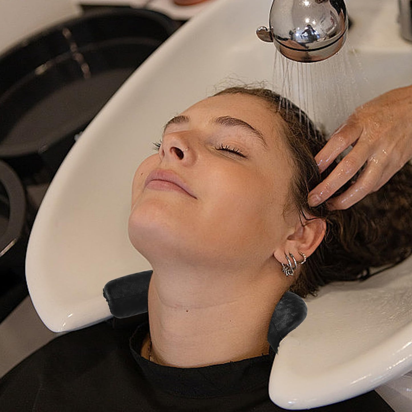Black Beaupretty Shampoo Bowl Neck Cushion Crescent-Shaped Neck Rest for Salon Hair Washing Sink Soft Non-Slip Pillow Spa Support Pad Black