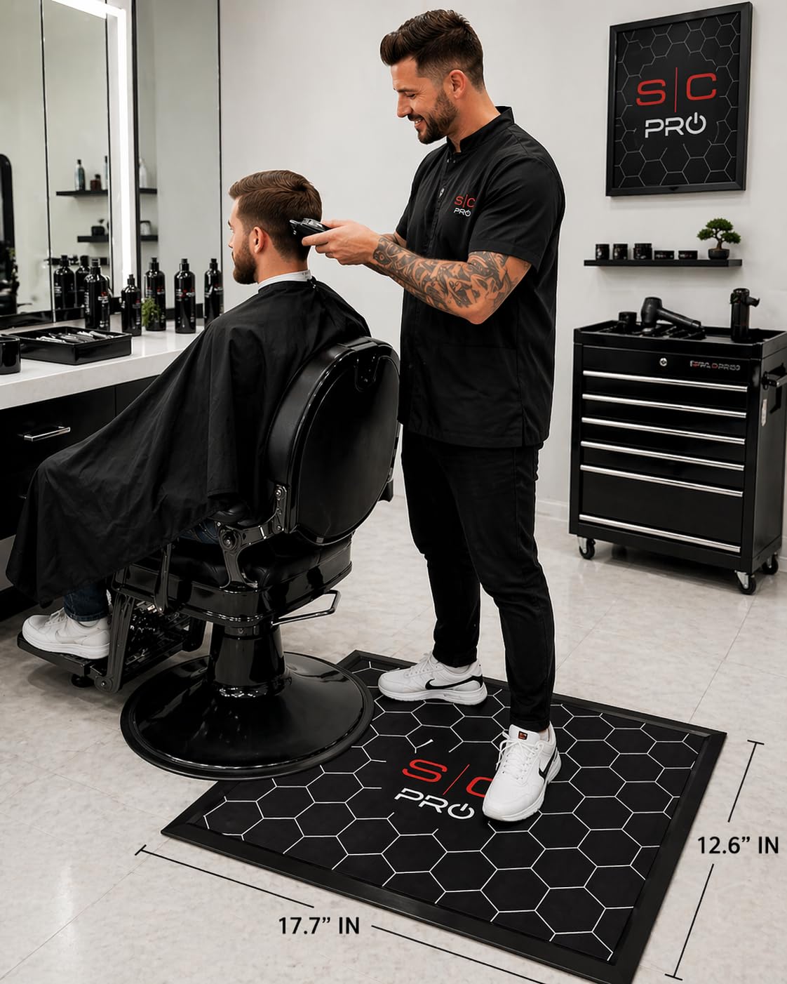 Black StyleCraft Barber Mat, Professional Non-Skid, Silicone with Texture
