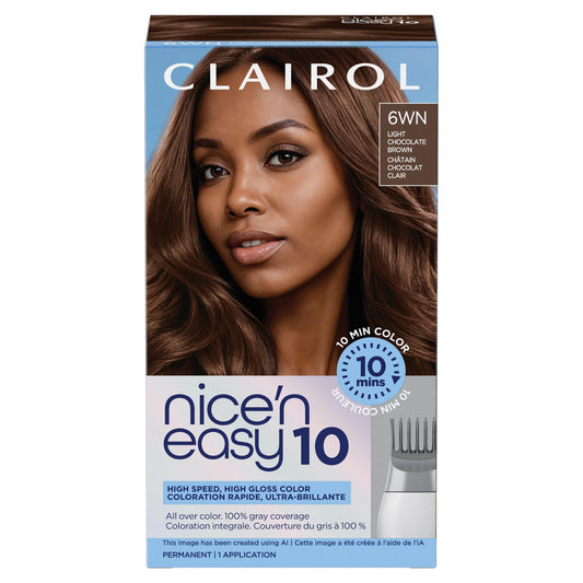 Black Clairol Nice'N Easy 10 Permanent Hair Dye, 6WN Light Chocolate Brown Hair Color, Pack of 1