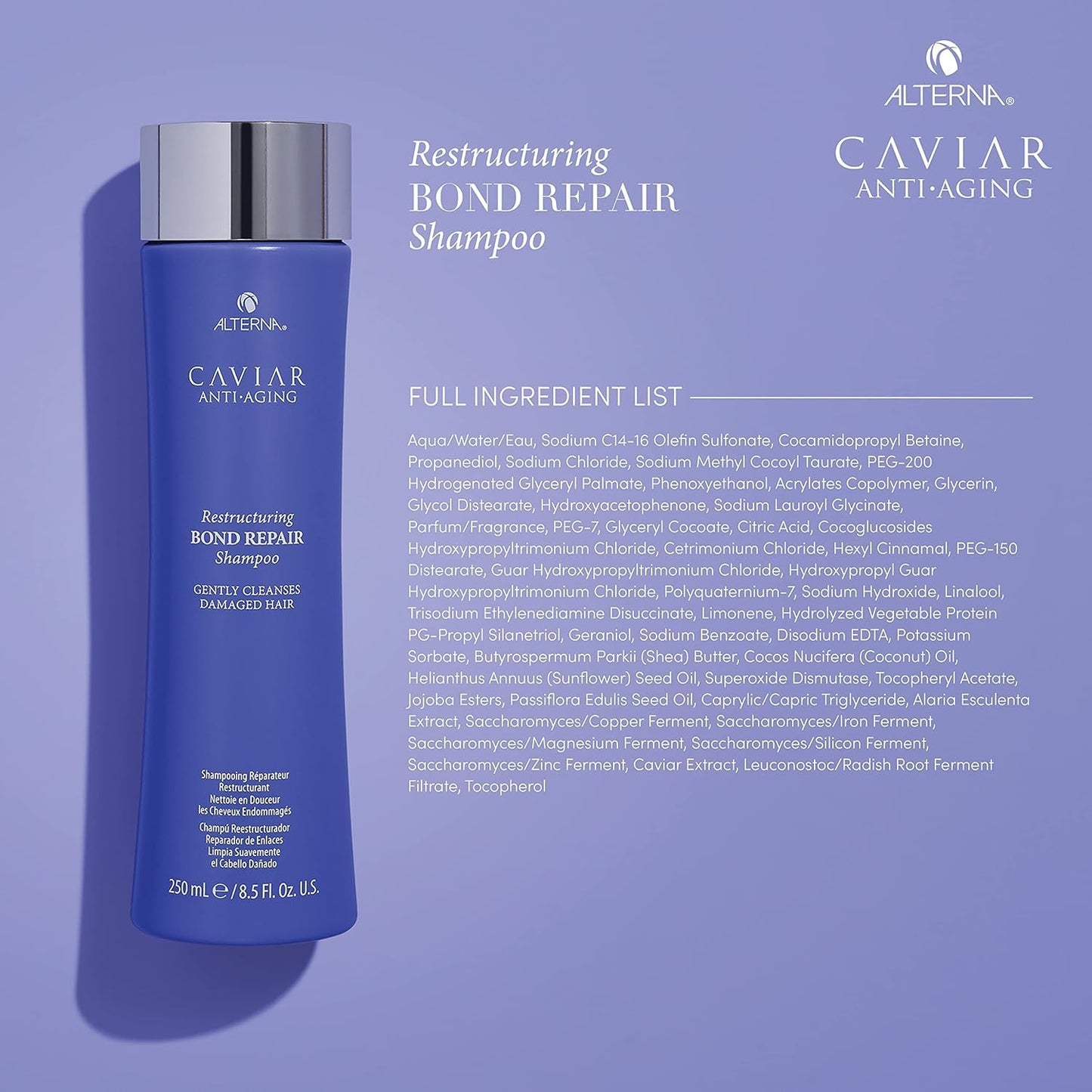 Dark Gray Alterna Haircare CAVIAR Anti-Aging Restructuring Bond Repair Shampoo and Conditioner Bundle, 16.5 oz | For Brittle, Damaged Hair | Repairs, Strengthens and Protects Damaged Hair | Sulfate Free
