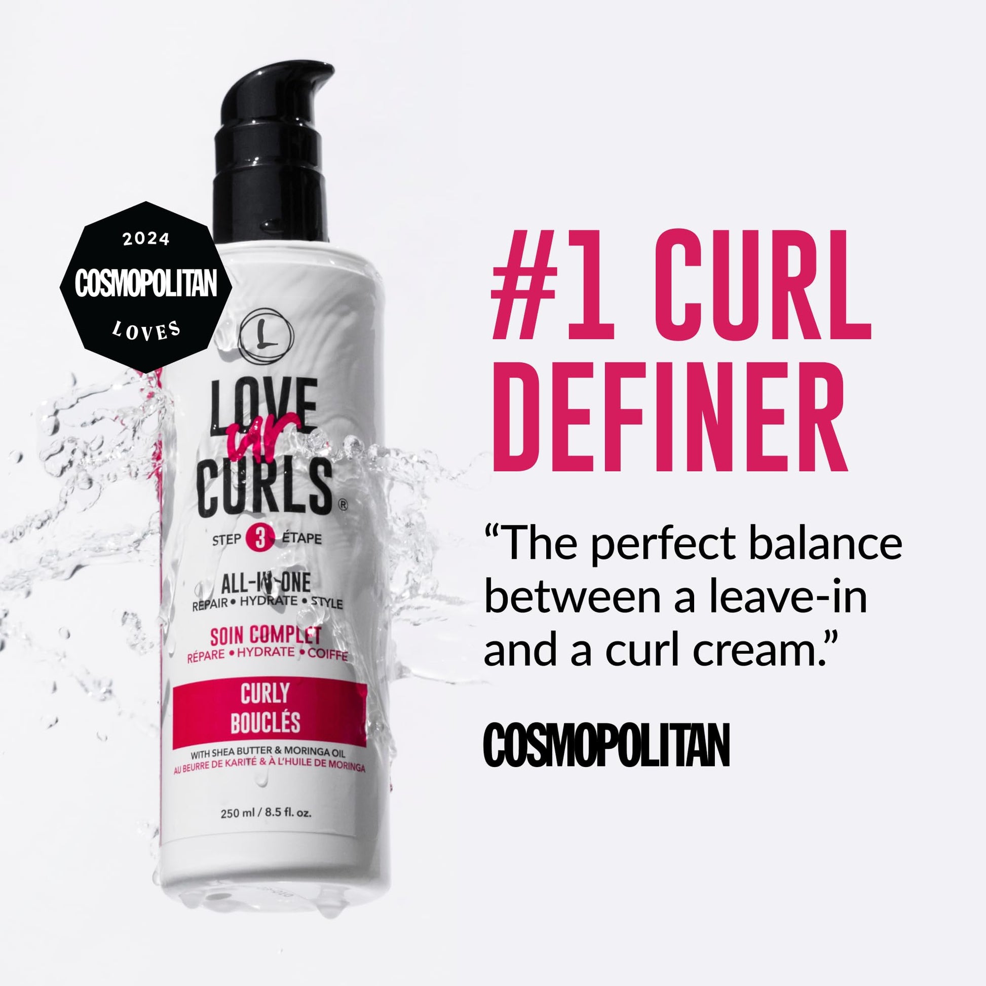 White Smoke Love Ur Curls - Shampoo & Conditioner Set with All in One Curl Cream Styler for Curly Hair, 3 Step System for Repair and Moisturizing