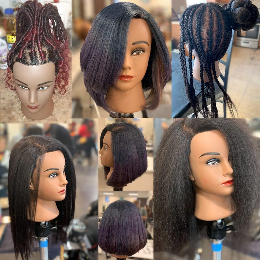 Dark Slate Gray Hairingrid Mannequin Head 14" 100% Real Hair Hairdresser Cosmetology Mannequin Manikin Training Head Hair and Free Clamp Holder (14 Inch)