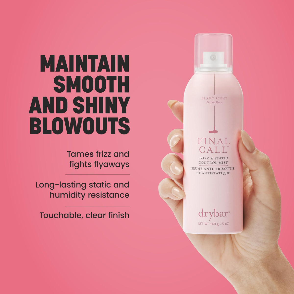 Light Coral Drybar Final Call Frizz & Static Control Mist | Fights Frizz, Tames Flyaways to Maintain Smooth and Shiny Blowouts, 24 Hour Frizz Control & 72 Hour Static Control