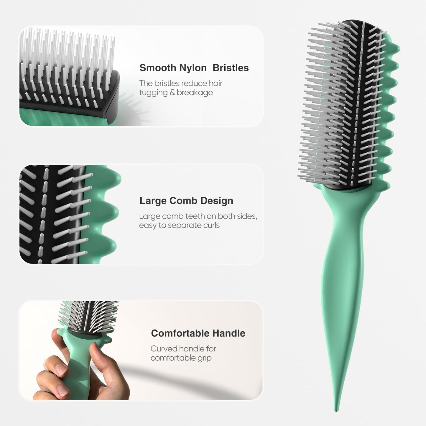 White Smoke AM8:00 Curl Defining Brush,9Rows Premium Styling Hairbrush for Curly Hair, Enhances Curls Definition & Separation, (Green)