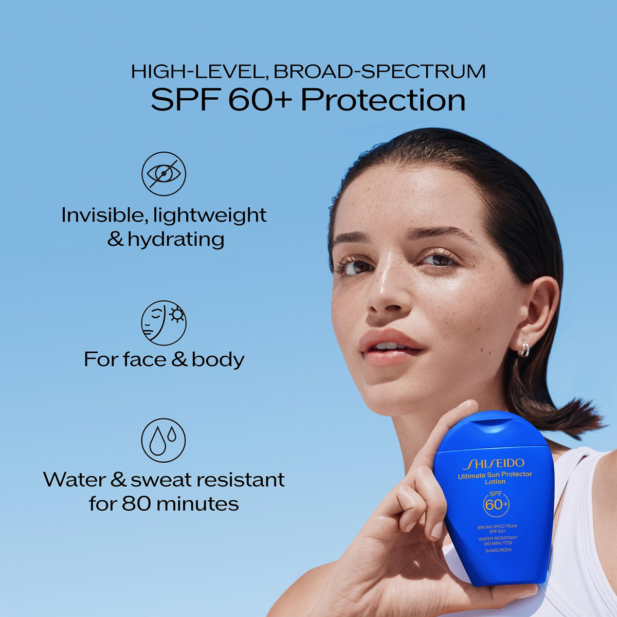 Sky Blue Shiseido Active Sun Protection Set - Benefiance Wrinkle Smoothing Eye Cream (5mL), Ultimate Sun Protector Lotion SPF 60+ (150mL) & Perfect Cleansing Oil (40mL) - $83 Value