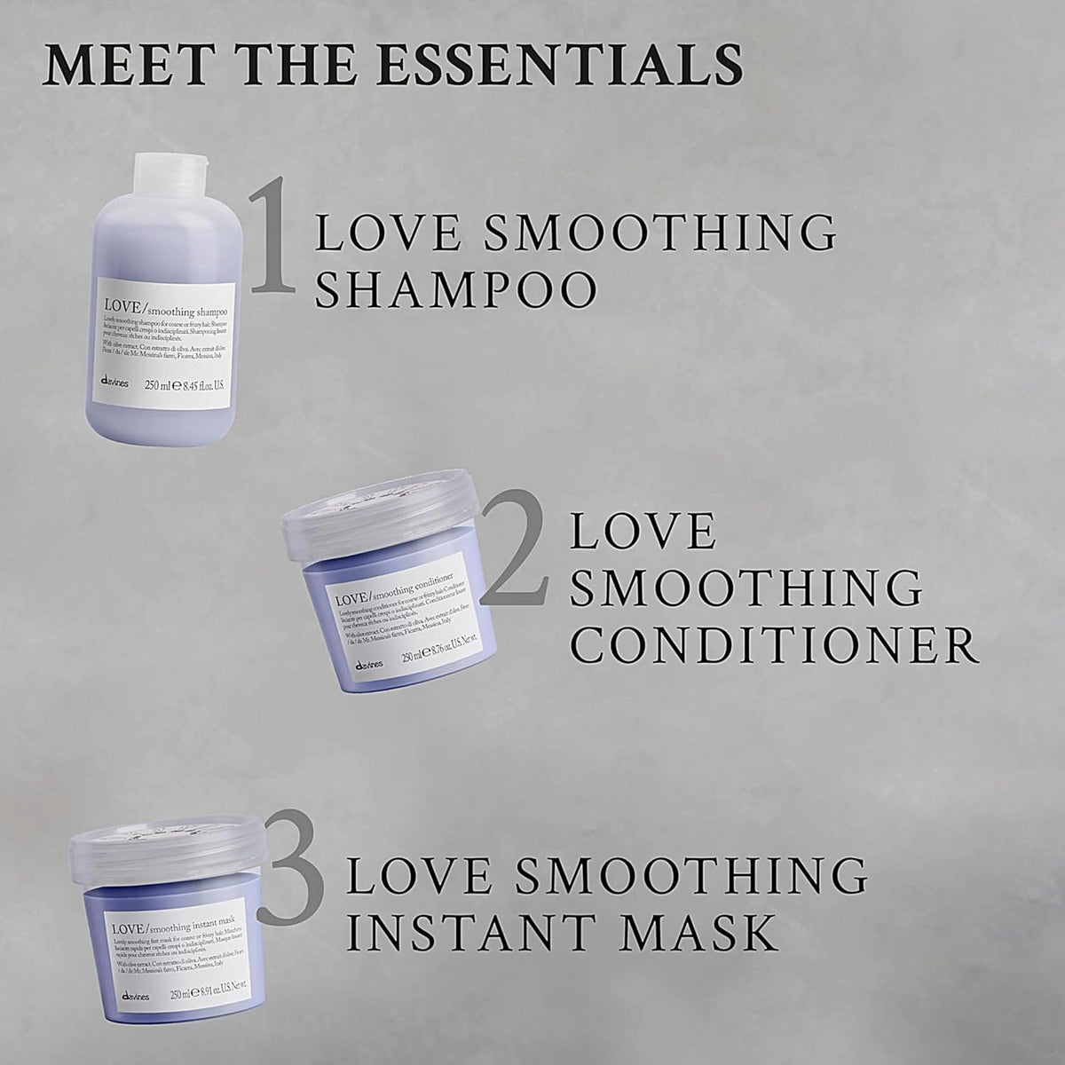 Gray Davines LOVE Smoothing Perfector Serum, Thermal Leave-On Anti-Frizz Formula for Wavy, Unruly, Coarse Hair - Moisturizes & Protects from Heat Without Weighing Down with Olive Extract, 5.07 Fl Oz