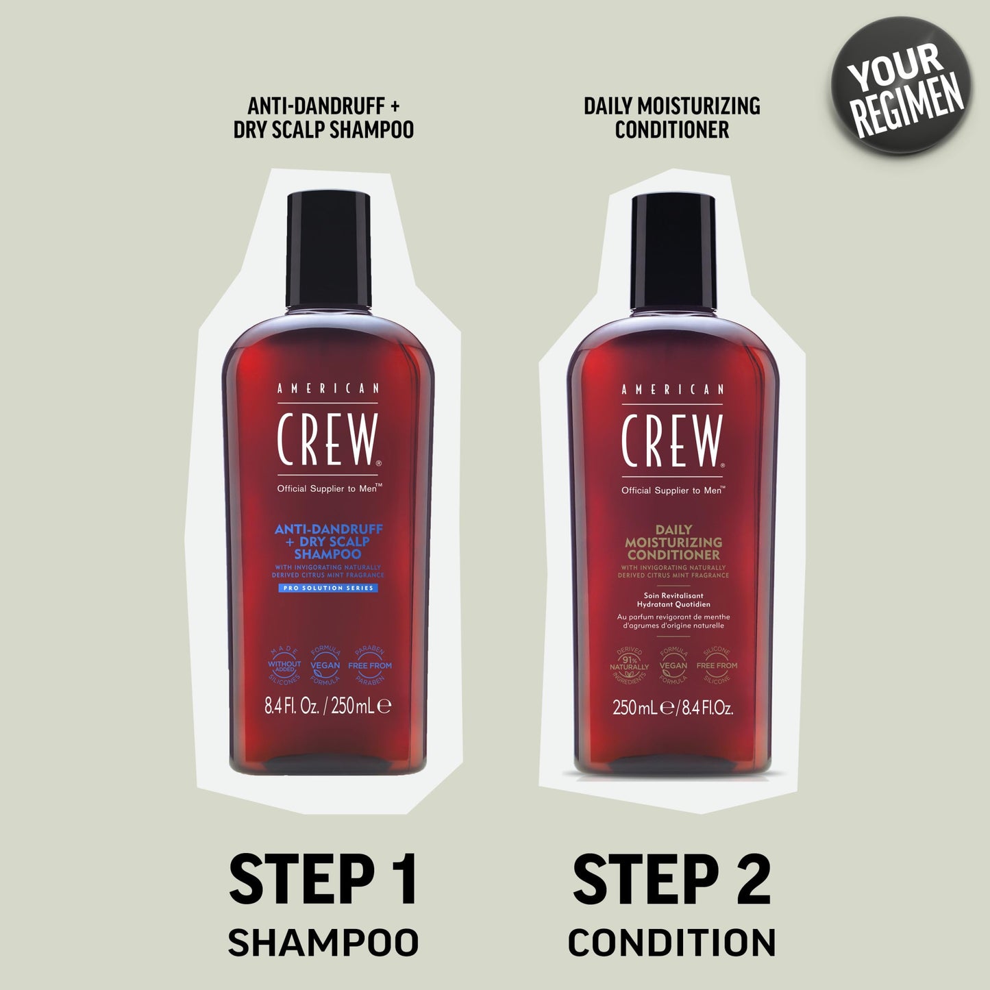 Light Gray American Crew Anti-Dandruff + Dry Scalp Shampoo for Men, Citrus Mint Scent, 8.4 fl oz