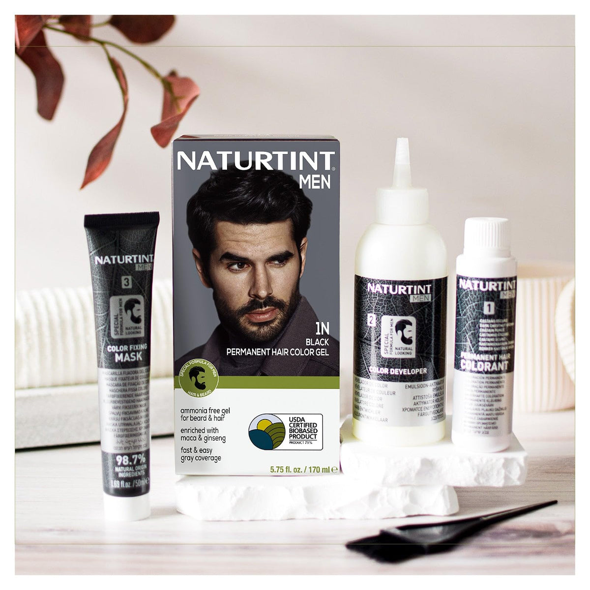 Light Gray Naturtint Mens Permanent Hair Color for Hair Beard and Mustache (1N Black)