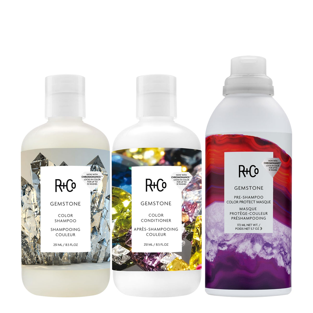 White Smoke R+Co GEMSTONE Color + Repair Shampoo/Conditioner Tandem Packette
